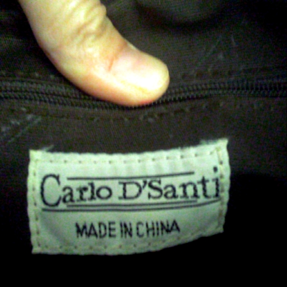 BROWN LEATHER SHOULDER BAG BY CARLO D'SANTI BRAIDED ZIPPER CLOSURE - Picture 5 of 9